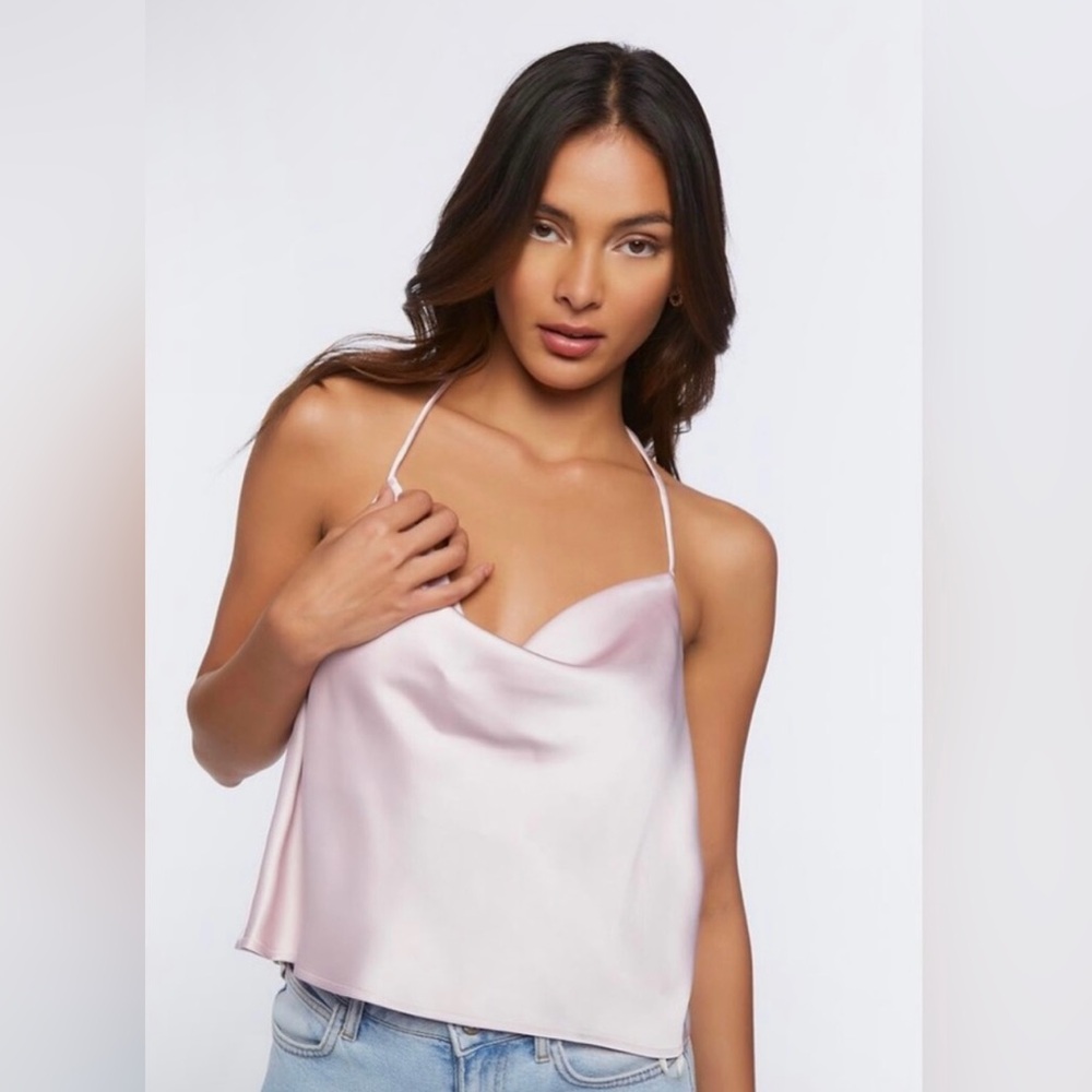 Forever 21 Blush Pink Satin Cowl Neck Top